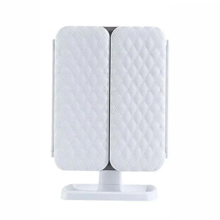Adjustable tri-fold LED makeup mirror with 3 light modes, providing optimal viewing angles.