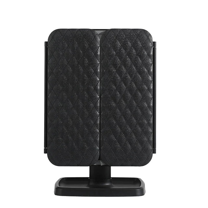 Versatile LED cosmetic mirror, tri-fold design & 3 light settings for all beauty needs.