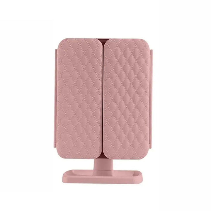 Tri-fold LED vanity mirror for detailed makeup and skincare, featuring 3 adjustable light settings.