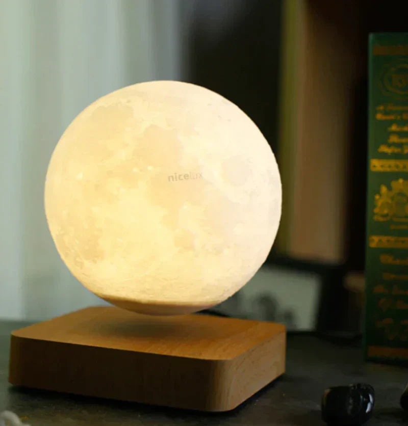 Enchanting levitating moon lamp, a modern home decor piece providing ambient LED light for any room.