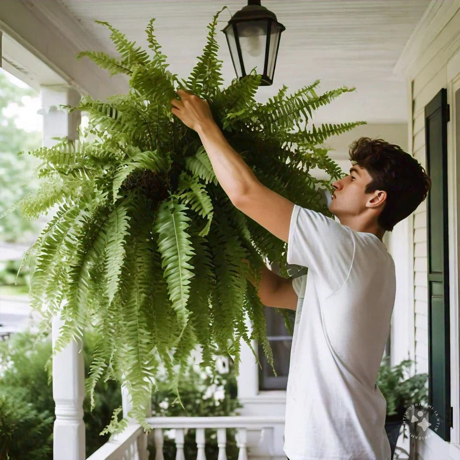 Lifelike UV resistant artificial Boston fern. Perfect for outdoor patio decor & hassle-free greenery.