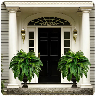 Vibrant artificial Boston fern, UV resistant & durable. Ideal for outdoor decor, patios, and home greenery.