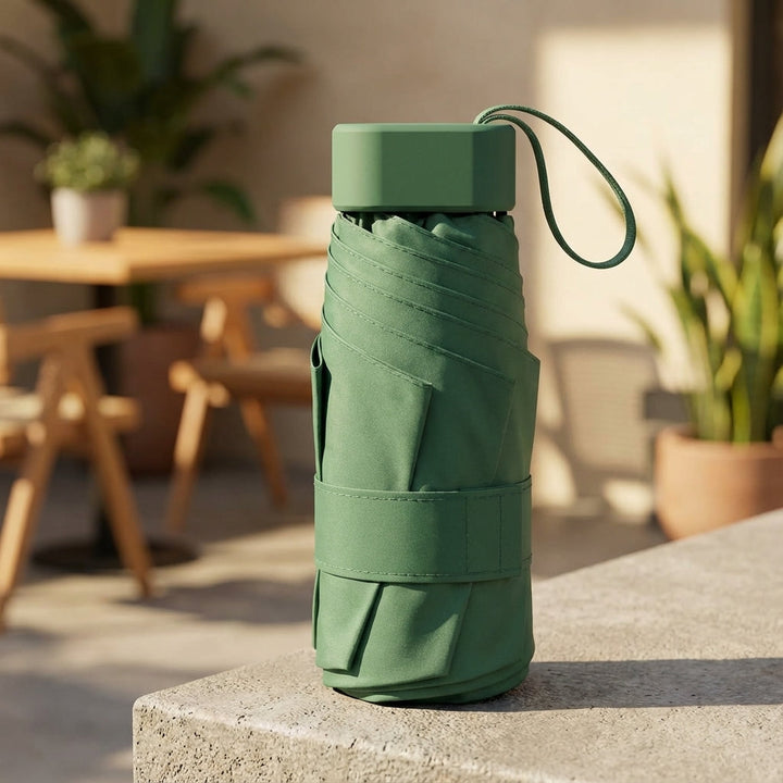 Light green unisex windproof mini travel umbrella, compact & portable rain gear.