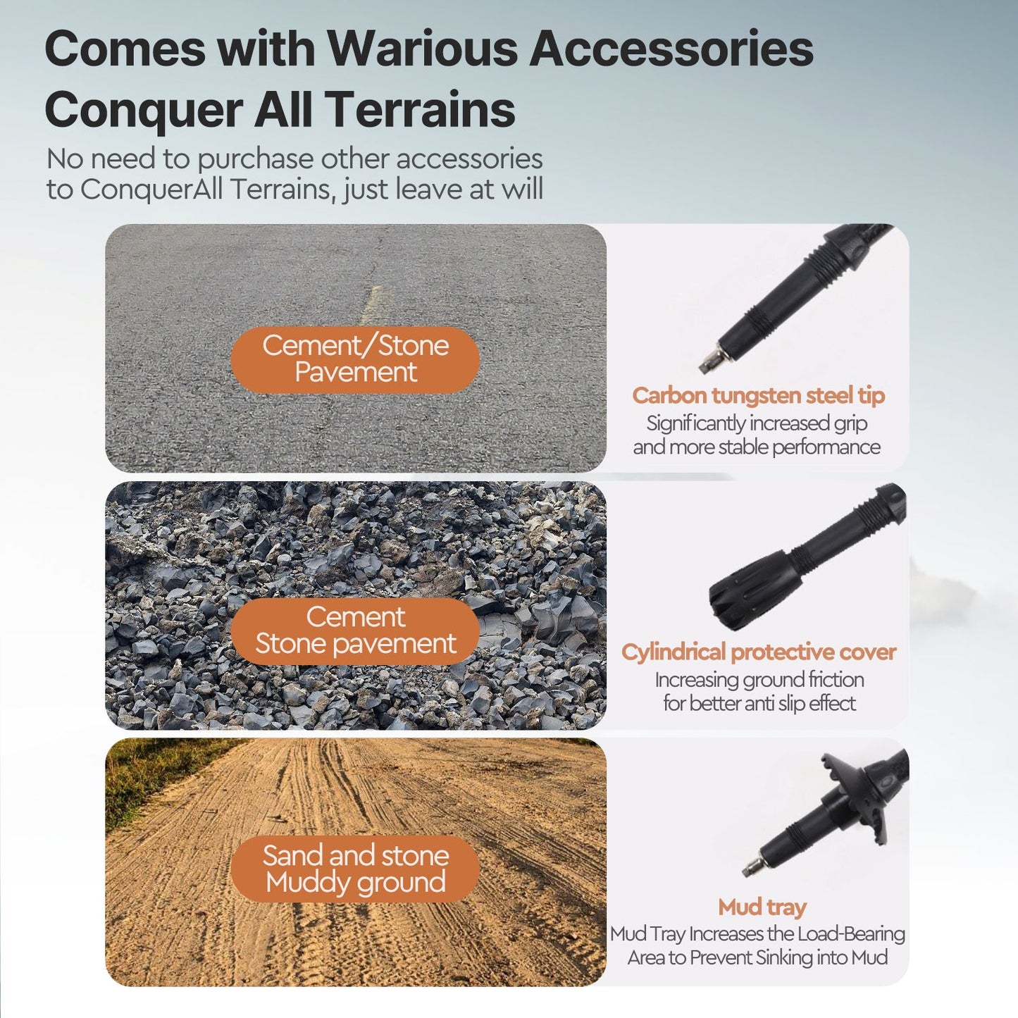 Carbon fiber trekking pole, providing stability & reducing impact on hikes.