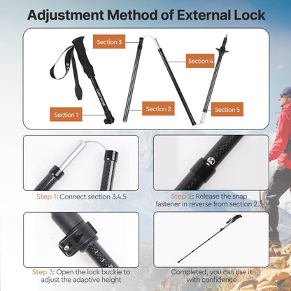 Versatile carbon fiber hiking and trekking pole for all outdoor enthusiasts.