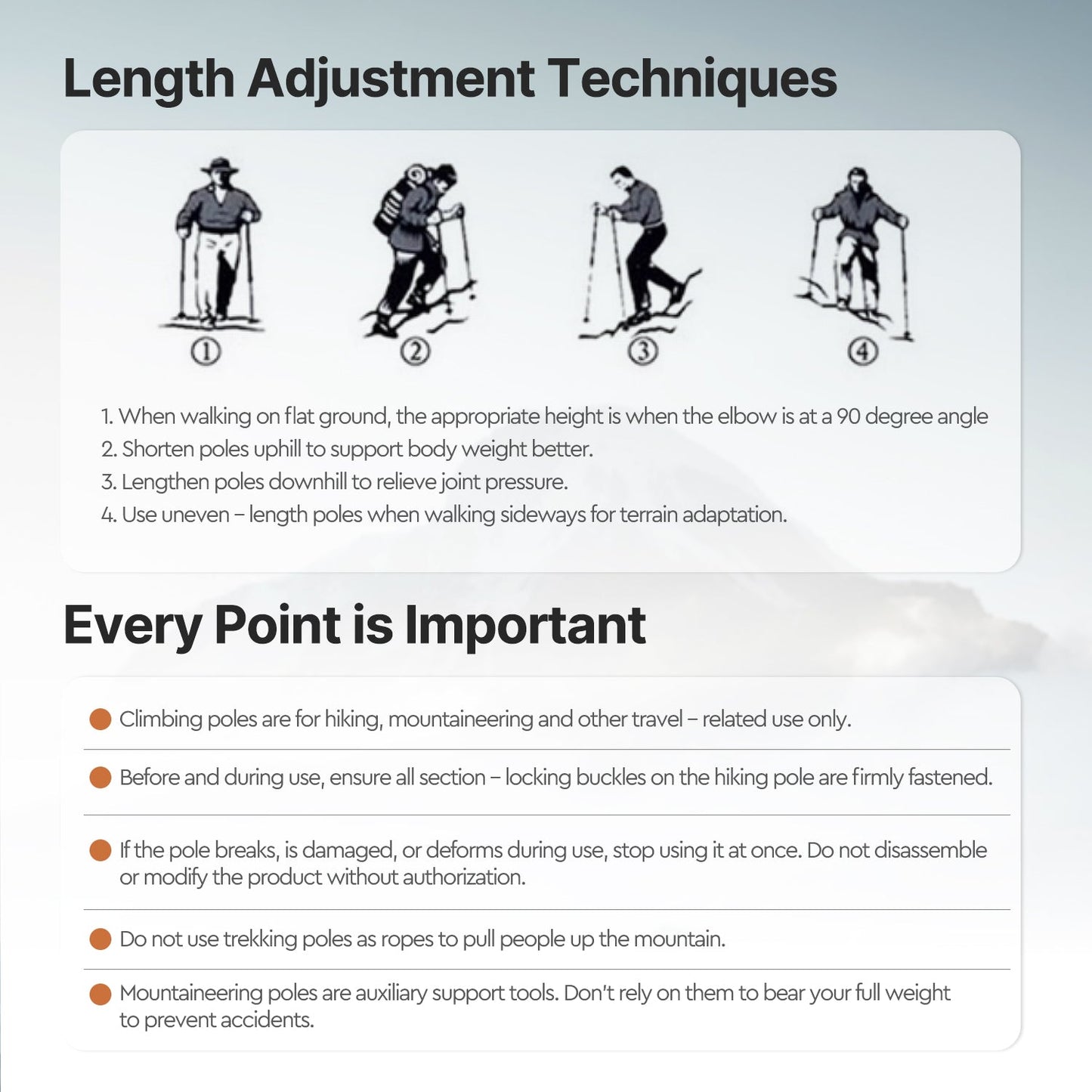 Lightweight carbon fiber trekking pole with comfortable hand strap.