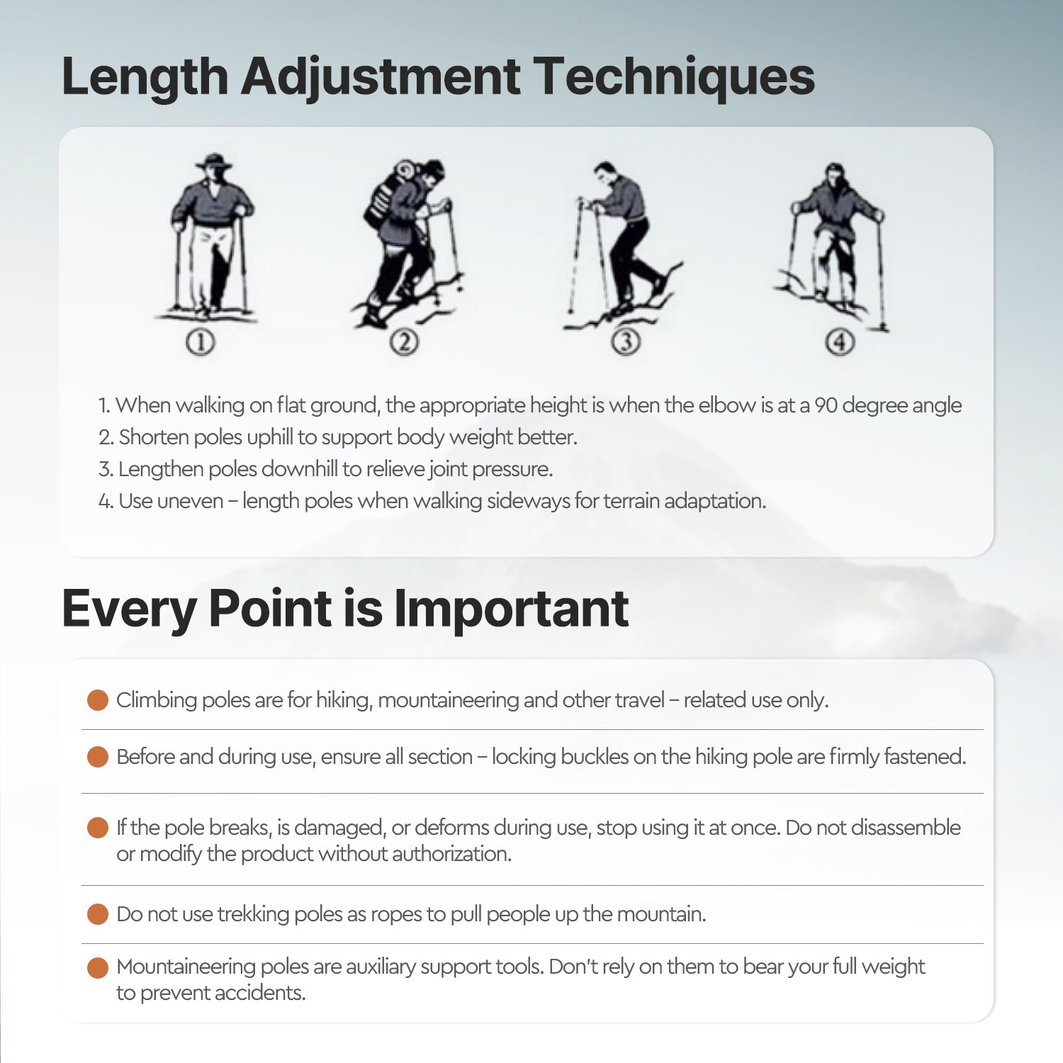 Lightweight carbon fiber trekking pole with comfortable hand strap.