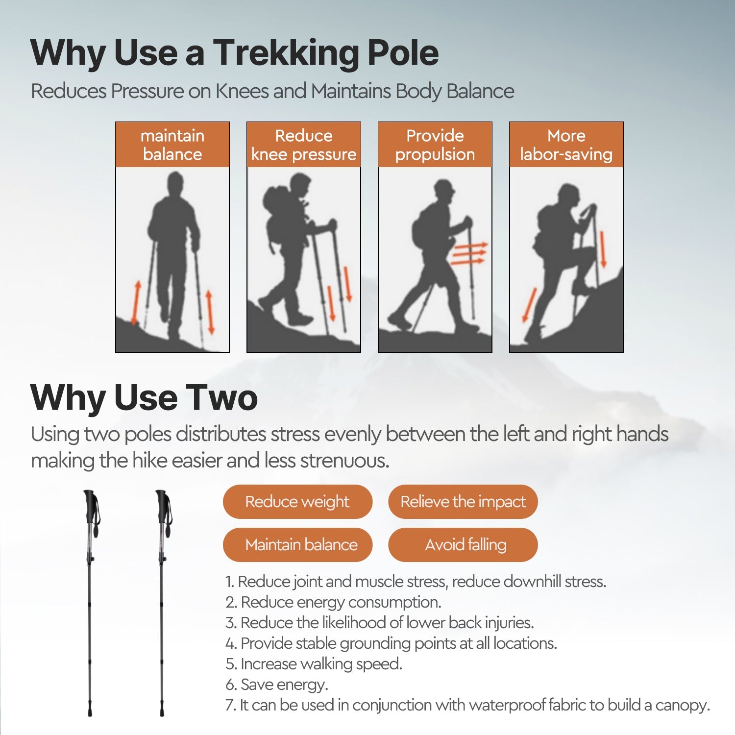 Outdoor adventure carbon fiber trekking pole, an essential trail accessory.