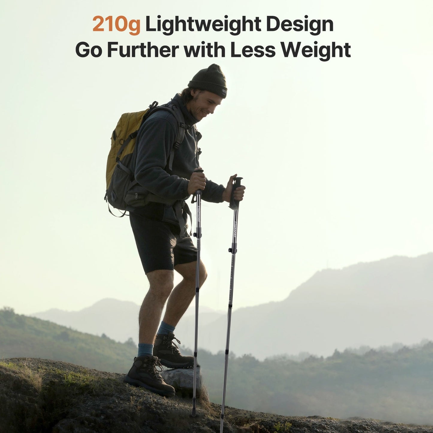 Compact carbon fiber hiking pole, ideal for backpacking & camping accessory.