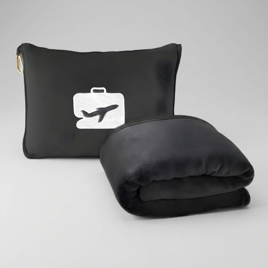 Compact ComfiTrip travel set, neatly packed in its carry bag, for ultimate portable comfort on any trip.