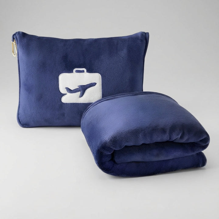 ComfiTrip lightweight warm travel set, including blanket & pillow, provides portable comfort for outdoor adventures.