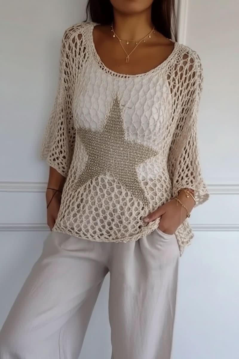 Breezy crochet crop top, ideal for beachwear, vacation, or festival outfits.