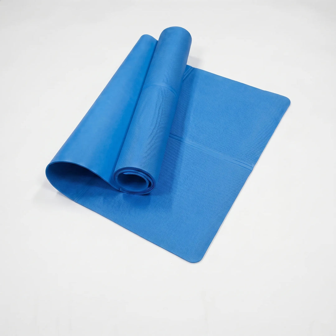 Compact & portable yoga mat for fitness enthusiasts. Lightweight EVA foam provides cushioning and grip for workouts on the go.