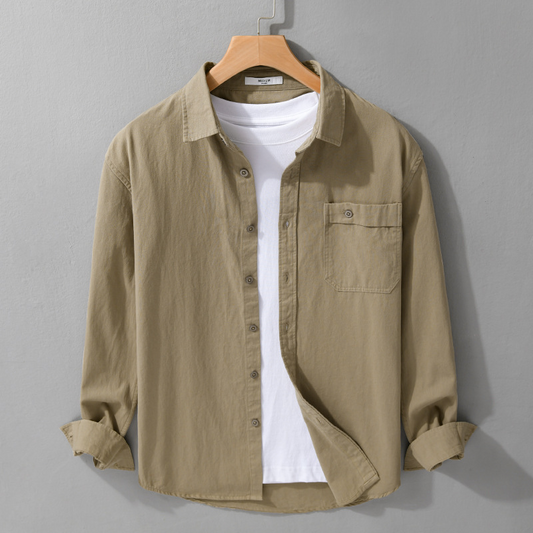 Lightweight men's casual button-up shirt. Versatile long sleeve top for summer, office, or weekend wear.