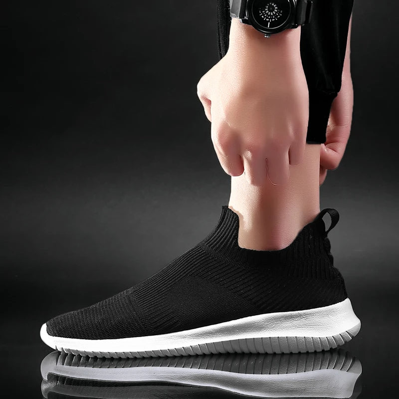 Stylish men's lightweight knit running sneakers, providing superior comfort and breathability for active lifestyles.