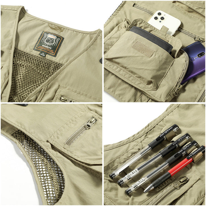Men's lightweight hiking vest, multi-pocket for essentials, perfect for camping, travel & outdoor use.