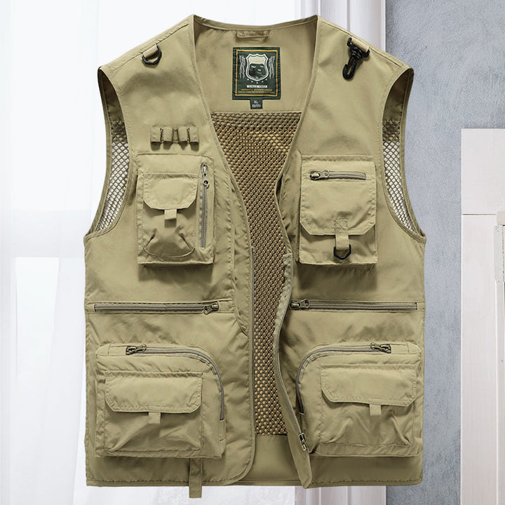 Comfortable men's lightweight multi-pocket vest, perfect for spring outdoor activities like hiking.