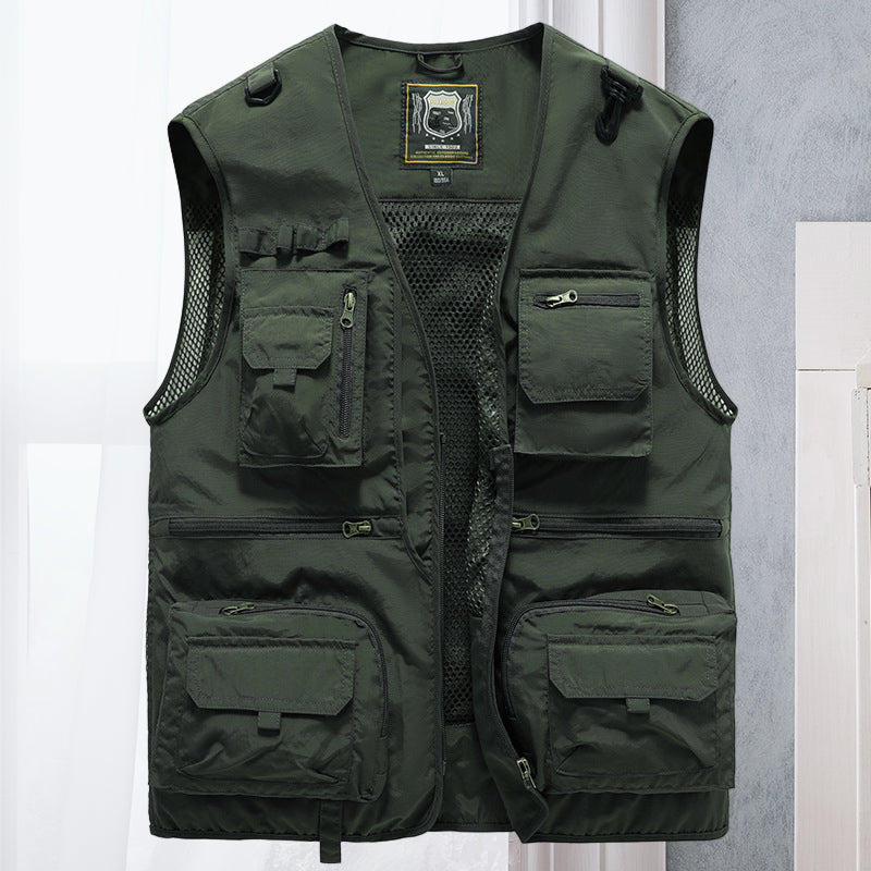 Men's tactical multi-pocket outdoor vest, lightweight and practical for adventure, fishing & utility.
