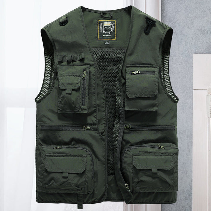 Men's tactical multi-pocket outdoor vest, lightweight and practical for adventure, fishing & utility.