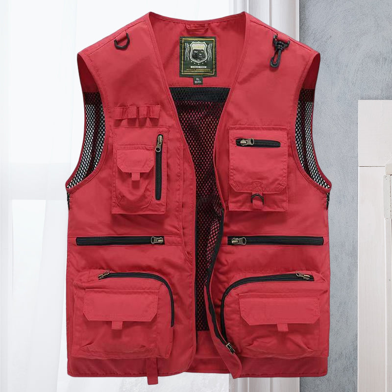 Versatile men's outdoor vest, lightweight with many pockets for fishing, hiking, camping & travel.