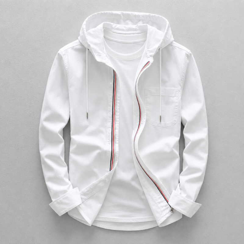 Men's breathable oxford hooded shirt. Ideal for spring fashion & lightweight casual wear. Tailored fit.