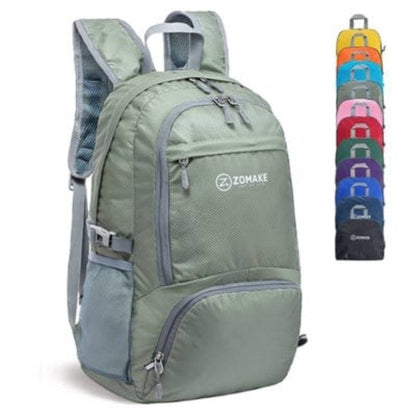 Foldable hiking backpack, compact travel bag with durable straps, perfect adventure gear.