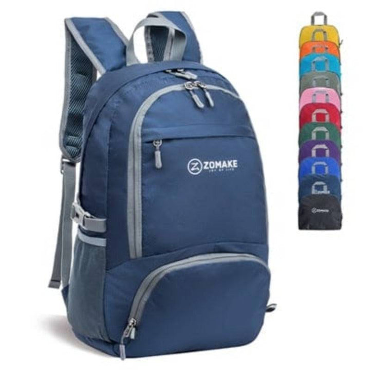 Close-up of water-resistant nylon fabric, highlighting durability of packable travel daypack.