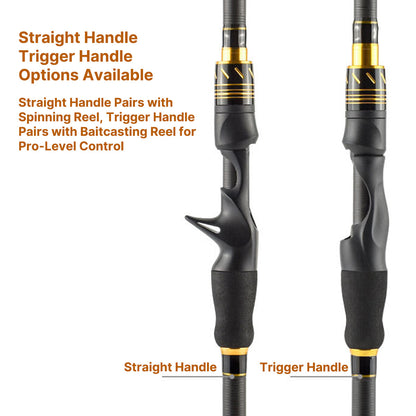 Robust carbon fiber baitcasting rod, optimized for travel and outdoor fishing.