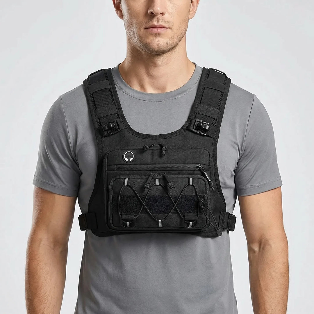 Unisex hydration chest vest for running & cycling. Lightweight design with water bladder pocket to keep you hydrated.