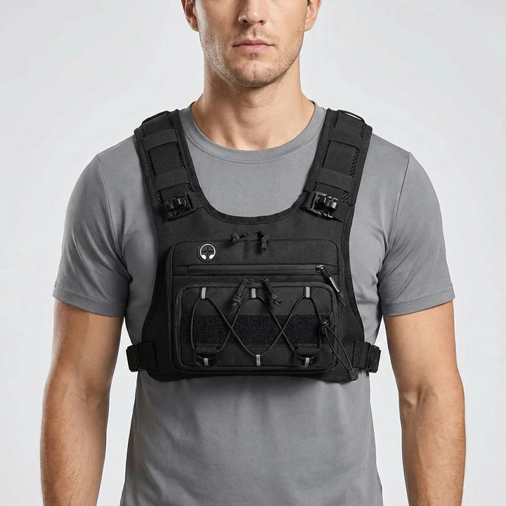 Unisex hydration chest vest for running & cycling. Lightweight design with water bladder pocket to keep you hydrated.