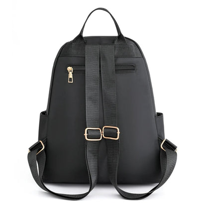 Khaki lightweight water-resistant nylon backpack for women, great for school, travel & daily use.
