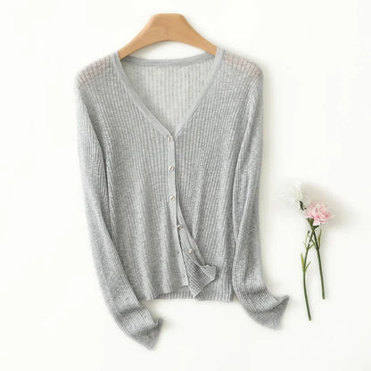 Effortless layering with this women's V-neck cardigan. Lightweight, long sleeve, soft feel for daily fashion.