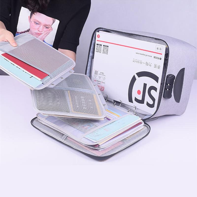 Durable waterproof storage case with lock for valuable documents; perfect multi-layer organiser for travel or home office.