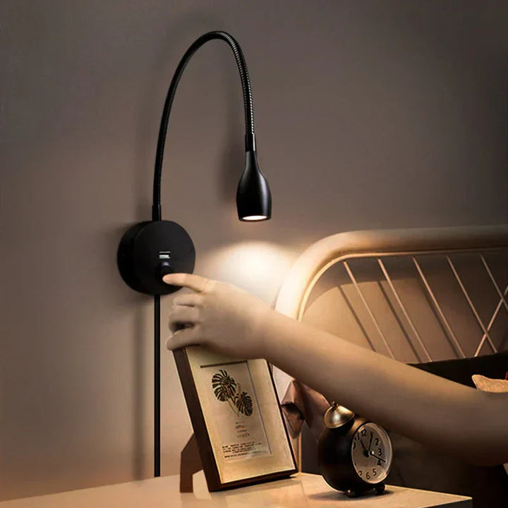 Sleek LumaWave wireless wall light enhances bedroom or living room decor with soft, ambient LED illumination.