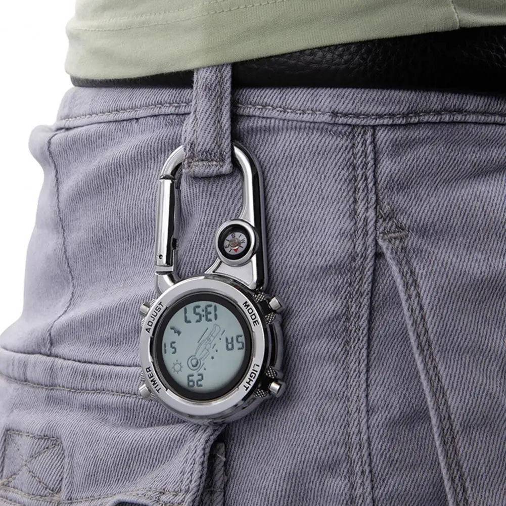Luminous carabiner clip-on pocket watch ideal for outdoor sports & camping, easy-read dial