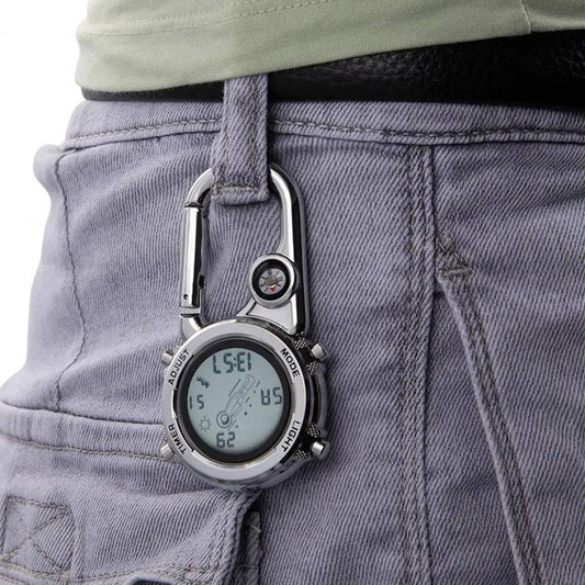 Luminous carabiner clip-on pocket watch ideal for outdoor sports & camping, easy-read dial