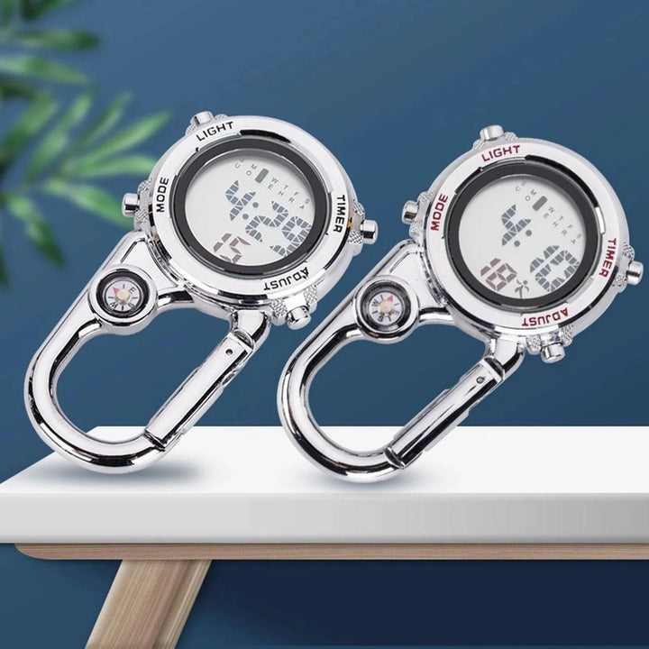 Unisex glowing carabiner watch, perfect for hiking and outdoor gear, secure clip design