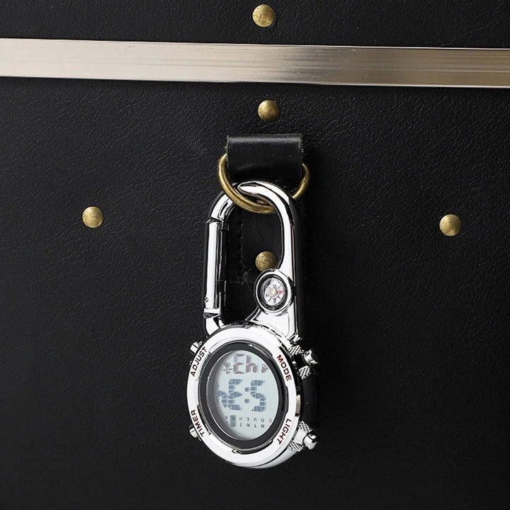 Sports clip-on pocket watch with luminous display, great for camping & adventure activities