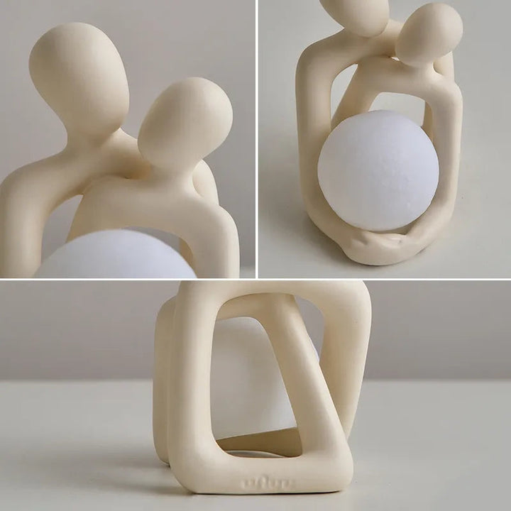 Soft glowing LunaGlow ceramic mood lamp casting ambient light, a decorative home decor piece for living room.