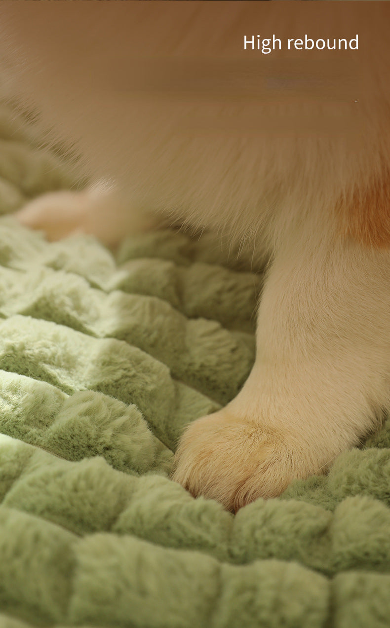 Warm dog mat, plush fleece pet bed sofa for small & medium dogs, cozy winter comfort.