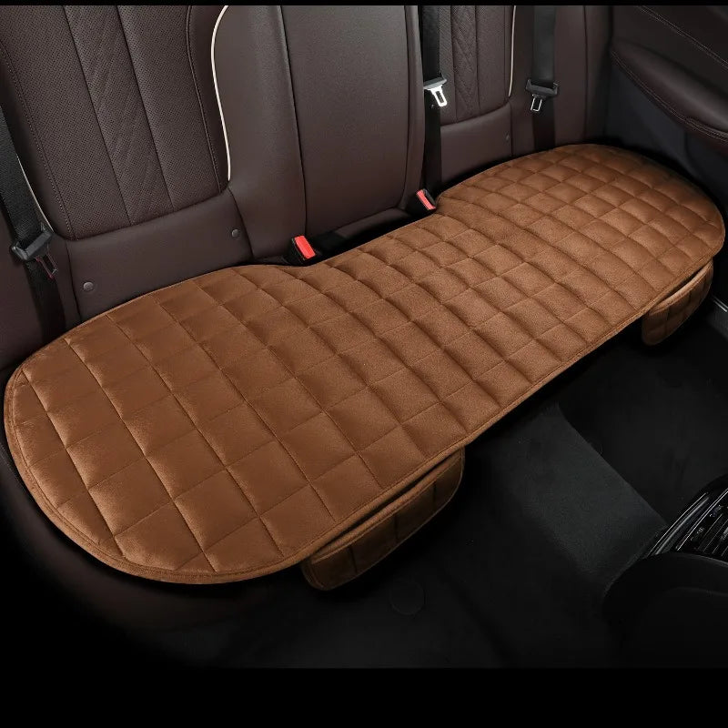 Full car backseat cushion cover, universal fit, cotton-velvet for vehicle comfort.