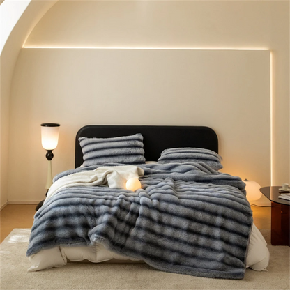 Versatile luxury faux fur throw blanket, ideal for beds, sofas, or adding cozy warmth & style.