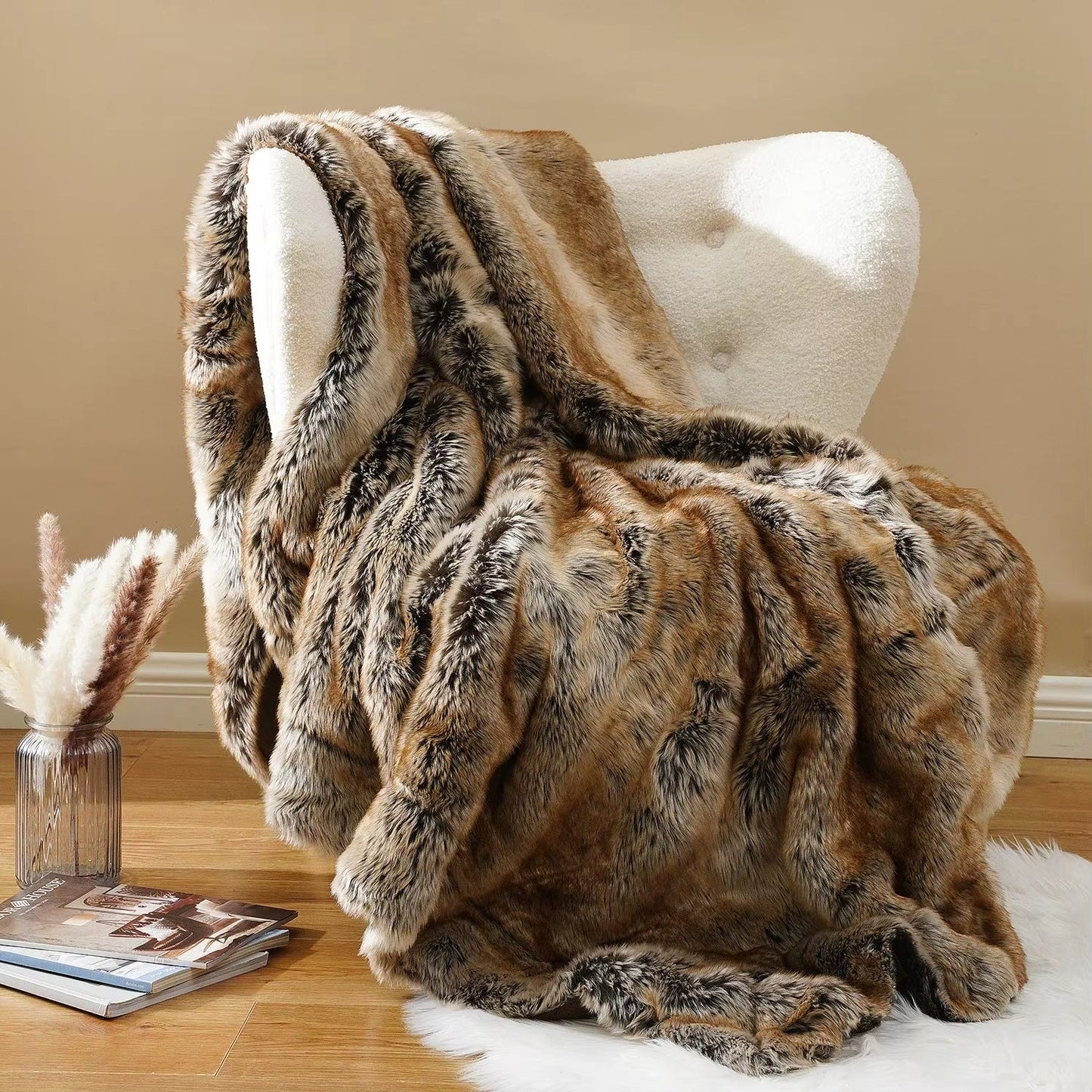 Luxurious faux fur throw blanket, ultra-soft and cozy, perfect for elegant home decor and ultimate comfort.