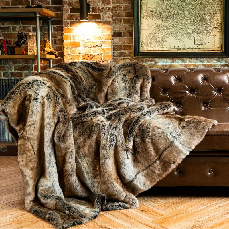 Ultra-soft faux fur throw blanket, plush and cozy, adding luxurious comfort to any living space or bedroom.