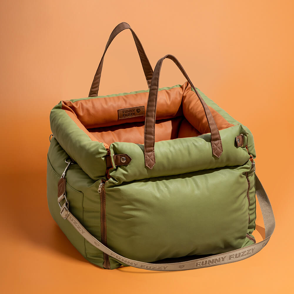 Luxurious faux leather dog car seat & booster for safe journeys.