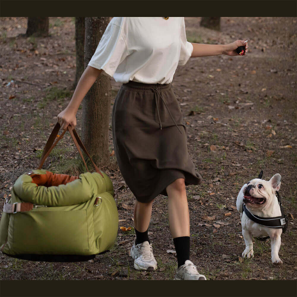 Faux leather dog car seat, provides excellent pet safety and comfort.