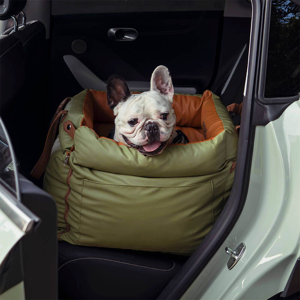 Dog car seat with soft cushioning for ultimate canine comfort.