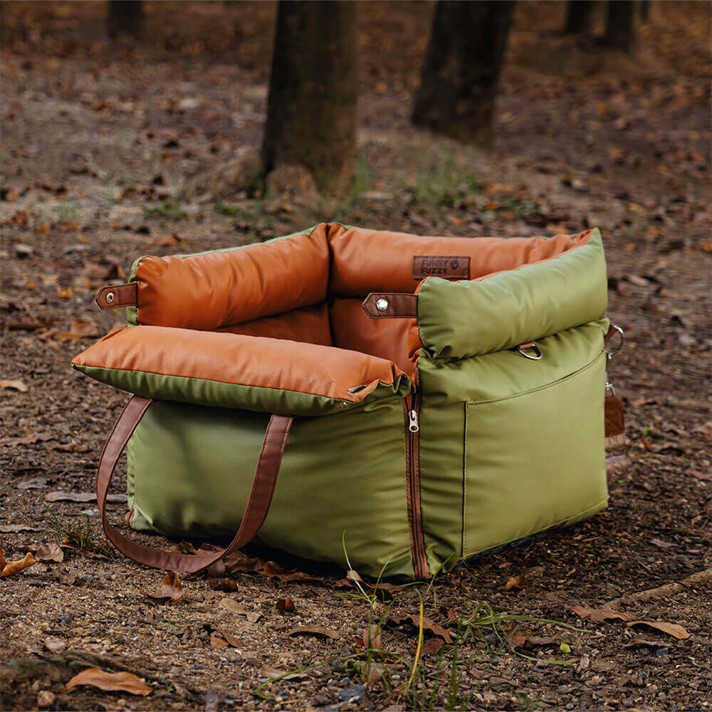 Faux leather dog car carrier, a luxurious and practical pet accessory.