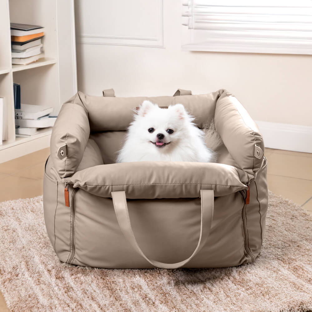 High-quality faux leather dog car seat, designed for pet comfort & safety.