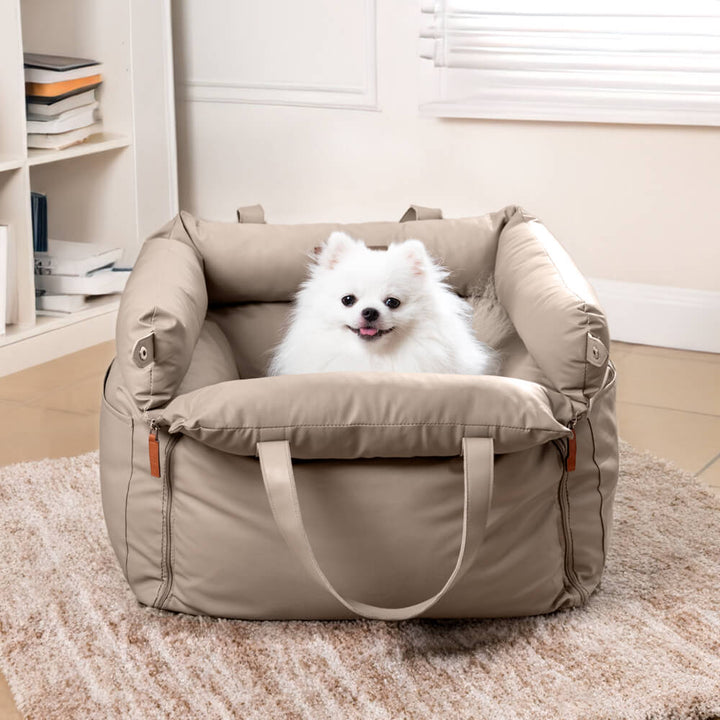 High-quality faux leather dog car seat, designed for pet comfort & safety.